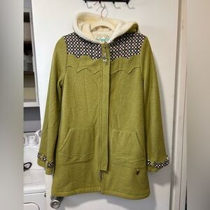 Gentle Fawn Charming Threads Wool Blend Hooded Green Coat Sherpa Lined Charms S